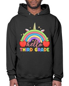 Hello third Grade Unicorn Rainbow 349# - third grade- Hoodie