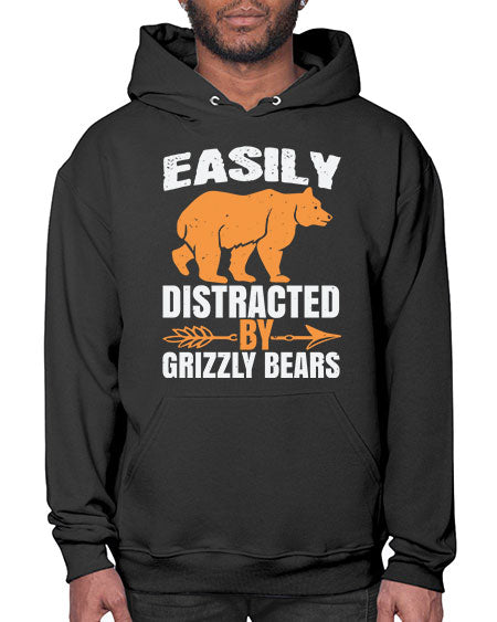 easily distracted by grizzly bears 107# - bears - animals- Hoodie