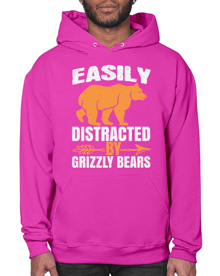 easily distracted by grizzly bears 107# - bears - animals- Hoodie