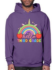 Hello third Grade Unicorn Rainbow 349# - third grade- Hoodie