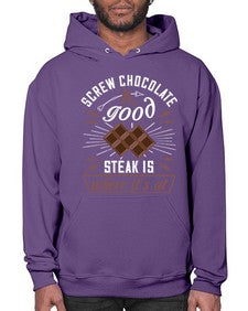 screw chocolate a good steak is where its at 384# - chocolate- Hoodie