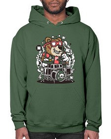 Bear drummer 14# - cartoon animals- Hoodie