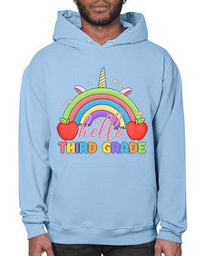 Hello third Grade Unicorn Rainbow 349# - third grade- Hoodie