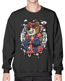 Bear scooterist 16# - cartoon animals- Sweatshirt - Crew