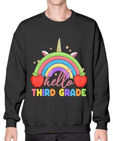 Hello third Grade Unicorn Rainbow 349# - third grade- Sweatshirt - Crew