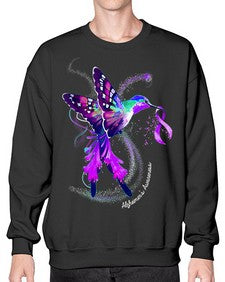 Hummingbird Holding Purple Ribbon Alzheimers Awareness 166# - alzheimers- Sweatshirt - Crew