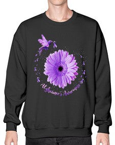 Hummingbird Sunflower Purple Ribbon Alzheimers Awareness 167# - alzheimers- Sweatshirt - Crew