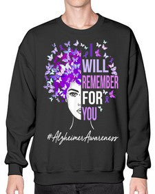 I Will Remember For You Alzheimer Awareness Womens Butterfly 180# - alzheimers- Sweatshirt - Crew