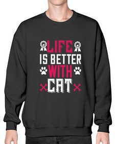 life is better with cat Style 65# - cats- Sweatshirt - Crew