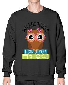 whooos ready for first grade girl 1001# - first grade- Sweatshirt - Crew