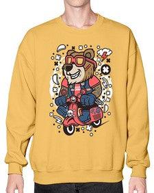 Bear scooterist 16# - cartoon animals- Sweatshirt - Crew