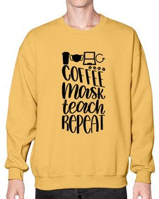 Coffee Mask Teach Repeat Style 660# - teacher- Sweatshirt - Crew