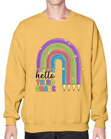 Hello third Grade Pencil Rainbow 347# - third grade- Sweatshirt - Crew