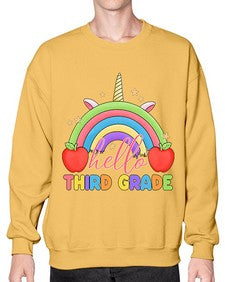 Hello third Grade Unicorn Rainbow 349# - third grade- Sweatshirt - Crew