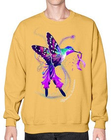 Hummingbird Holding Purple Ribbon Alzheimers Awareness 166# - alzheimers- Sweatshirt - Crew