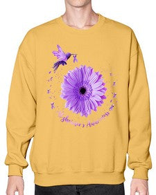 Hummingbird Sunflower Purple Ribbon Alzheimers Awareness 167# - alzheimers- Sweatshirt - Crew