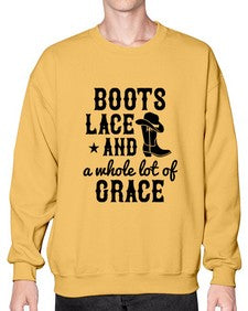 boots lace and a whole lot of grace 268# - western- Sweatshirt - Crew
