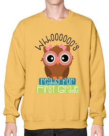 whooos ready for first grade girl 1001# - first grade- Sweatshirt - Crew