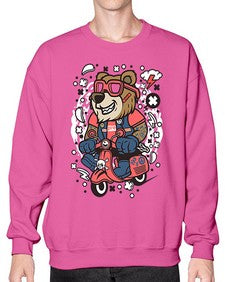 Bear scooterist 16# - cartoon animals- Sweatshirt - Crew