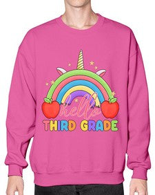 Hello third Grade Unicorn Rainbow 349# - third grade- Sweatshirt - Crew