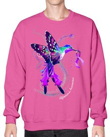 Hummingbird Holding Purple Ribbon Alzheimers Awareness 166# - alzheimers- Sweatshirt - Crew