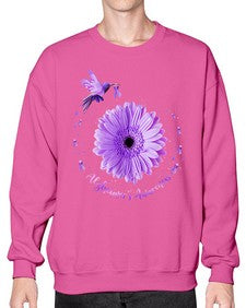 Hummingbird Sunflower Purple Ribbon Alzheimers Awareness 167# - alzheimers- Sweatshirt - Crew
