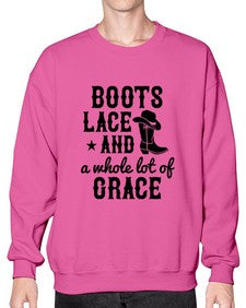 boots lace and a whole lot of grace 268# - western- Sweatshirt - Crew
