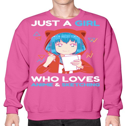 just a girl who loves anime and sketching259# - anime- Sweatshirt - Crew