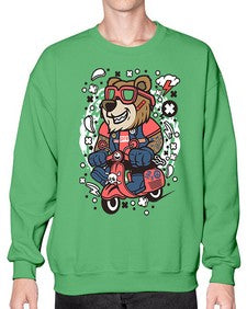 Bear scooterist 16# - cartoon animals- Sweatshirt - Crew