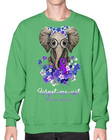 Forget me not Alzheimers Awareness Elephant Flower 150# - alzheimers- Sweatshirt - Crew