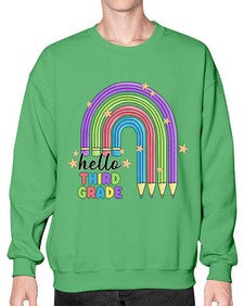 Hello third Grade Pencil Rainbow 347# - third grade- Sweatshirt - Crew