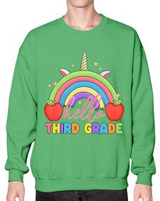 Hello third Grade Unicorn Rainbow 349# - third grade- Sweatshirt - Crew
