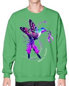 Hummingbird Holding Purple Ribbon Alzheimers Awareness 166# - alzheimers- Sweatshirt - Crew