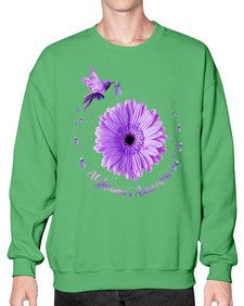Hummingbird Sunflower Purple Ribbon Alzheimers Awareness 167# - alzheimers- Sweatshirt - Crew