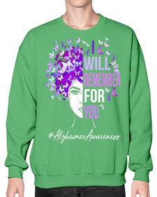 I Will Remember For You Alzheimer Awareness Womens Butterfly 180# - alzheimers- Sweatshirt - Crew