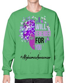I Will Remember For You Alzheimer Awareness Womens Butterfly 181# - alzheimers- Sweatshirt - Crew
