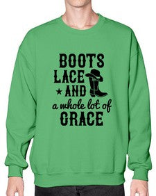 boots lace and a whole lot of grace 268# - western- Sweatshirt - Crew