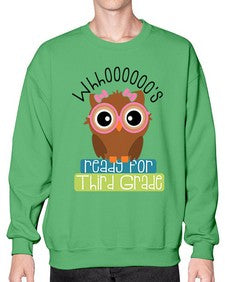 whooos ready for third grade girl 1010# - third grade- Sweatshirt - Crew