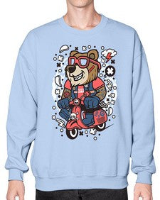 Bear scooterist 16# - cartoon animals- Sweatshirt - Crew