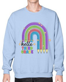 Hello third Grade Pencil Rainbow 347# - third grade- Sweatshirt - Crew