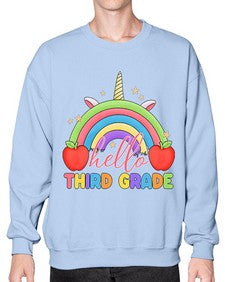 Hello third Grade Unicorn Rainbow 349# - third grade- Sweatshirt - Crew