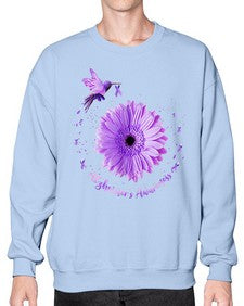 Hummingbird Sunflower Purple Ribbon Alzheimers Awareness 167# - alzheimers- Sweatshirt - Crew