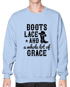 boots lace and a whole lot of grace 268# - western- Sweatshirt - Crew