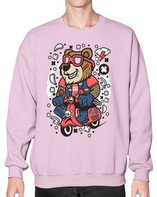 Bear scooterist 16# - cartoon animals- Sweatshirt - Crew
