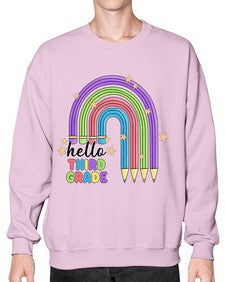 Hello third Grade Pencil Rainbow 347# - third grade- Sweatshirt - Crew