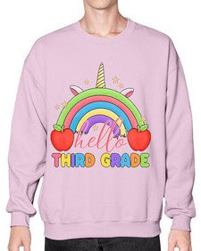 Hello third Grade Unicorn Rainbow 349# - third grade- Sweatshirt - Crew