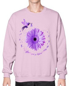 Hummingbird Sunflower Purple Ribbon Alzheimers Awareness 167# - alzheimers- Sweatshirt - Crew