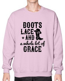 boots lace and a whole lot of grace 268# - western- Sweatshirt - Crew