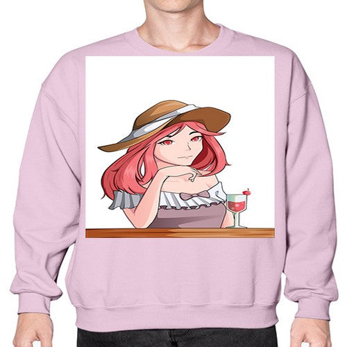 pretty woman with fresh juice in summer 37# - anime- Sweatshirt - Crew