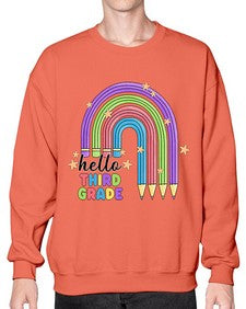 Hello third Grade Pencil Rainbow 347# - third grade- Sweatshirt - Crew